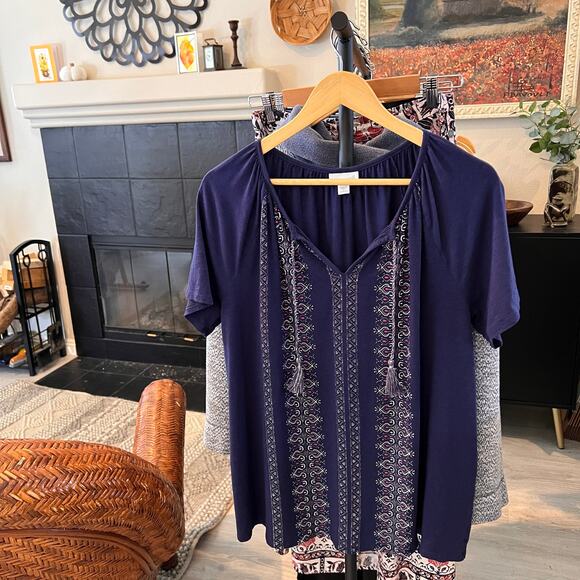 J Jill Blouse Womens Size 1X Blue Bohemian Tassels Comfort Cotton Blend - Picture 15 of 15